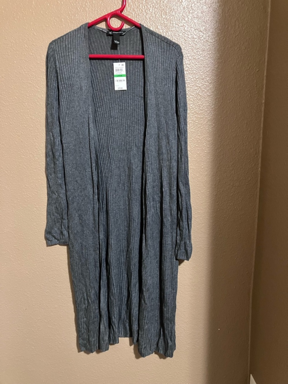 INC International Concepts Long Open-Front Ribbed Cardigan in Gray